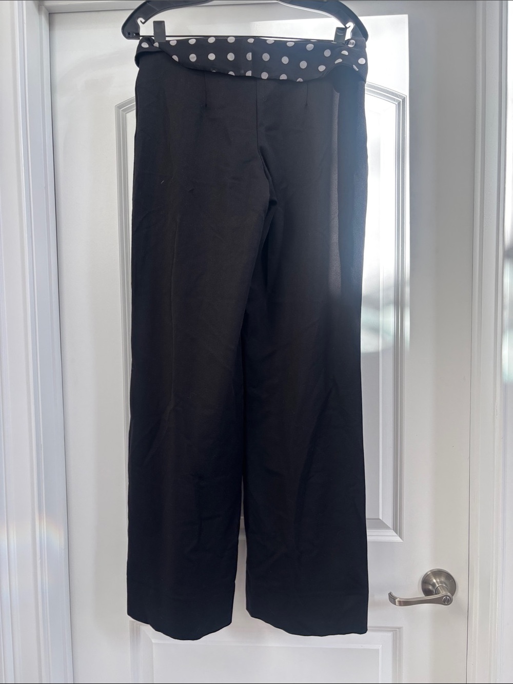 Black Wide-Leg Pants with Polka Dot Waistband - Picture 2 of 5